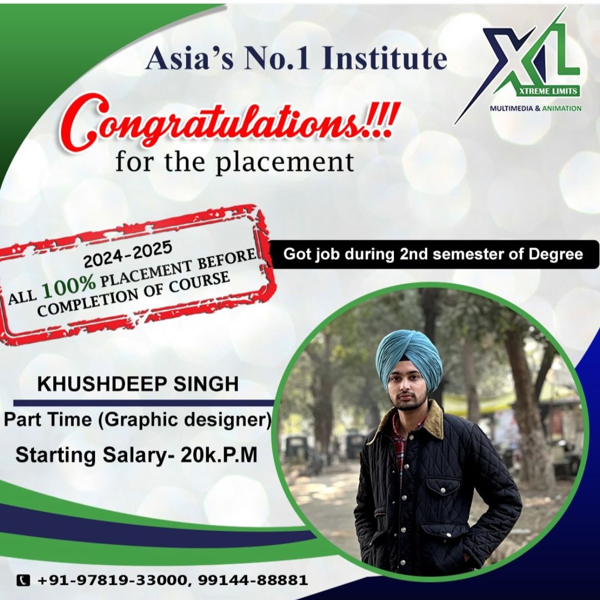 🎓 Congratulations Khushdeep Singh – Hired as a Graphic Designer in 2nd Semester!